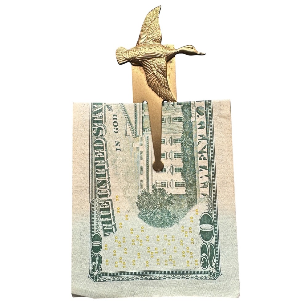Vintage Brass Money Clip Men 3" Gold Tone Flying Mallard Duck Bookmark